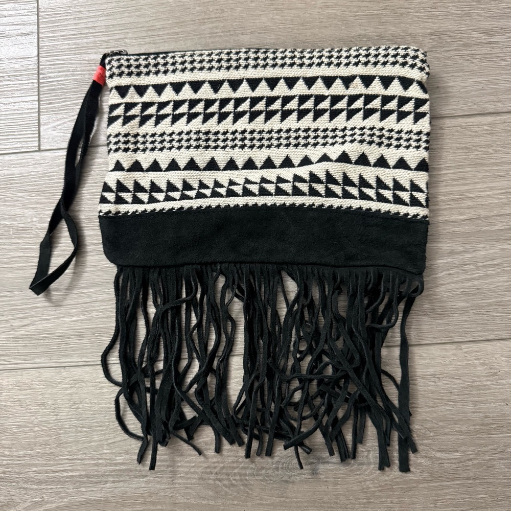 AEO Black and Cream Fringe Women's Wristlet Bag